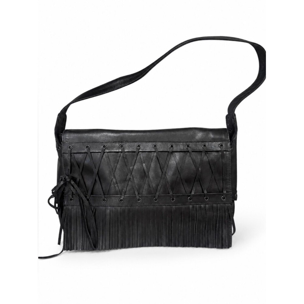 RARE 2002 Gianni Versace Fringe Lace Up Leather Shoulder Bag Donatella era Y2K
